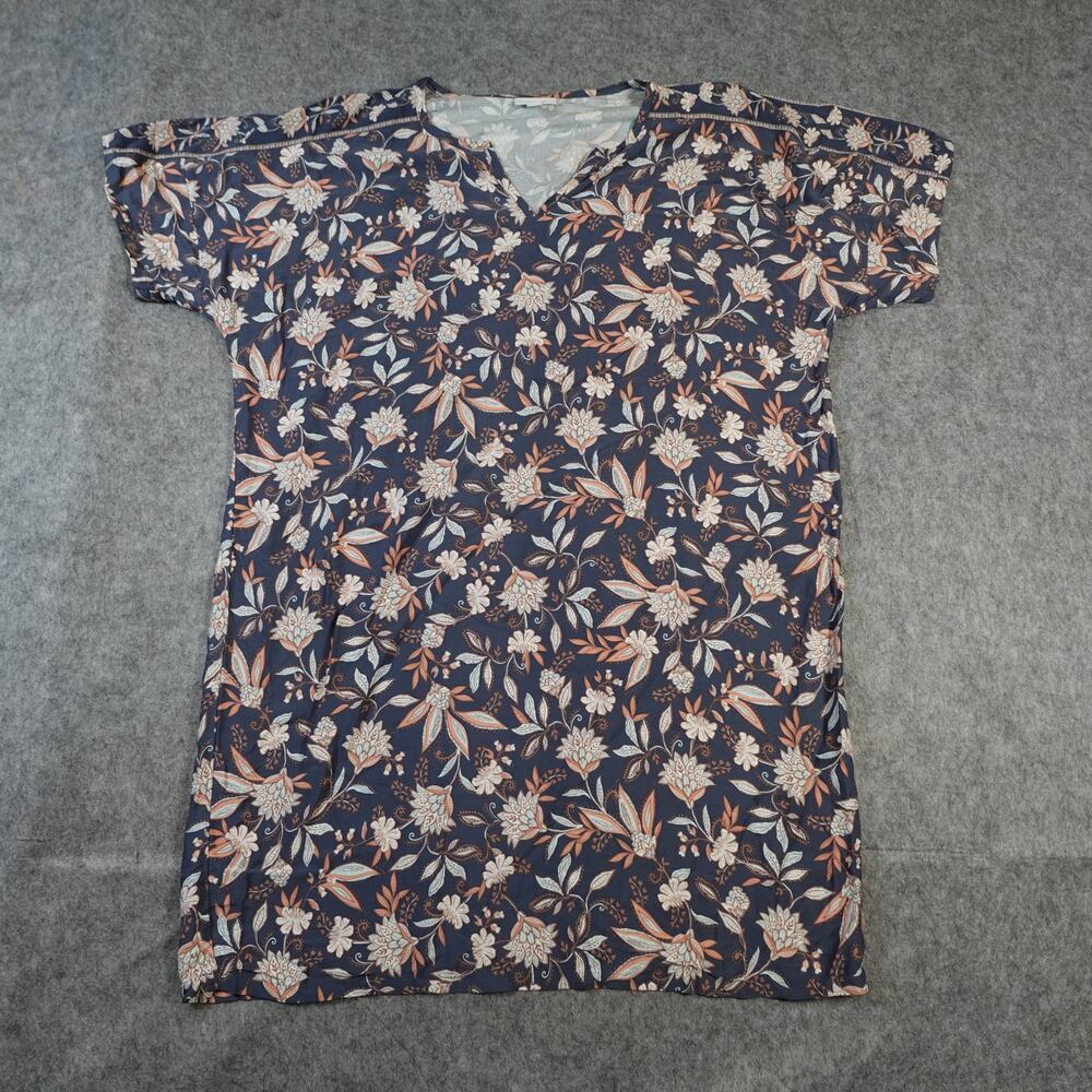 J. Jill Dress Womens Medium Petite Floral Shift Mini Short Sleeve V-Neck Blue